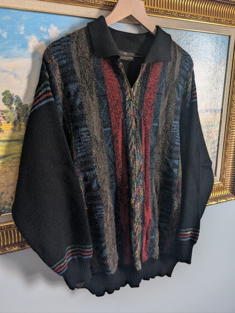 Bugatchi Coogi-Style Black Multicolor Zip Sweater